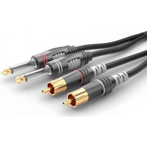 Hicon HBA-62C2-0150 jack audio aansluitkabel jack plug 6,3 mm (mono) -2X Cinch-S, zwart, 1,5m