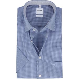 OLYMP Luxor comfort fit overhemd - korte mouw - donkerblauw met wit geruit (contrast) - Strijkvrij - Boordmaat: 43