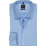 OLYMP - Blauw Effen Overhemd - Katoen - Kent Kraag - Lange Mouwen