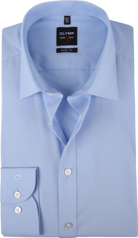 OLYMP - Blauw Effen Overhemd - Katoen - Kent Kraag - Lange Mouwen