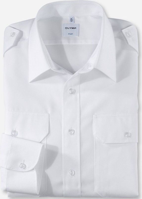 OLYMP - Tendenz - Piloot Shirt - Wit - 84% Katoen / 16% Polyester, Kent Kraag, 2 Borstzakken