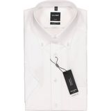 OLYMP - Effen Overhemd - Wit - 100% Katoen - Korte Mouwen - Button Down Kraag