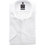 OLYMP - Effen Overhemd - Wit - 100% Katoen - Korte Mouwen - Button Down Kraag