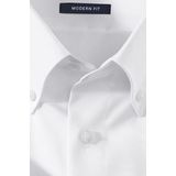 OLYMP - Effen Overhemd - Wit - 100% Katoen - Korte Mouwen - Button Down Kraag