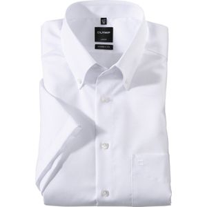 OLYMP - Effen Overhemd - Wit - 100% Katoen - Korte Mouwen - Button Down Kraag
