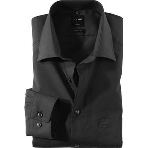 OLYMP - Zwart Effen Overhemd - 100% Katoen - Kent Kraag - Lange Mouwen