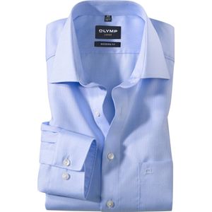 OLYMP - Blauw Effen Overhemd - 100% Katoen - Kent Kraag - Lange Mouwen