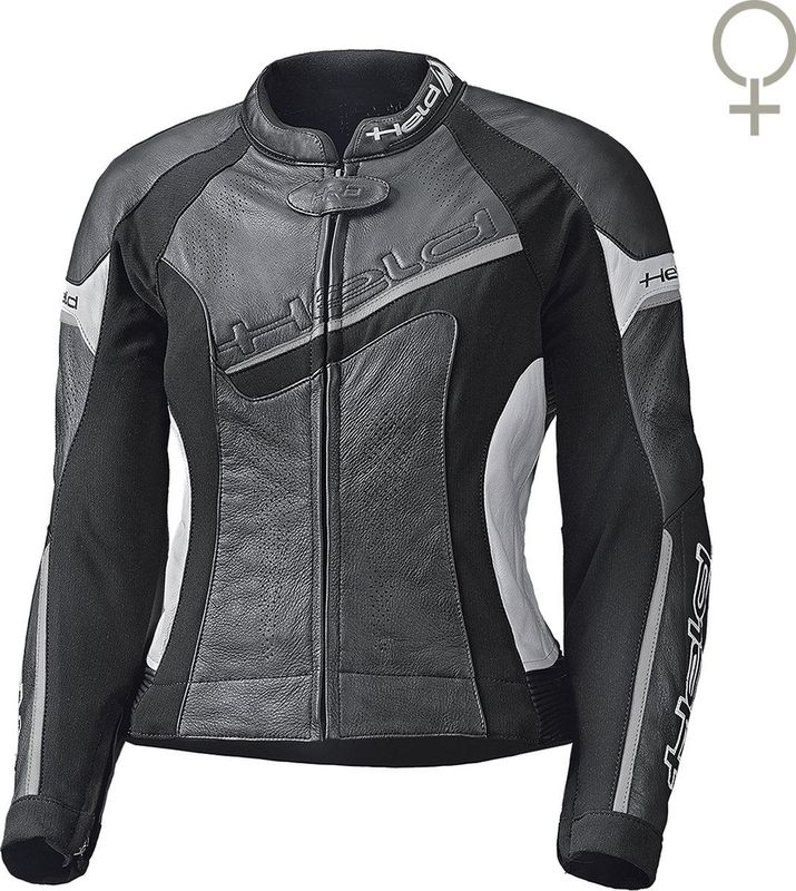 Held Debbie II Geperforeerd Dames Zwart Wit Leren Motorjas - Maat 80 - Jas