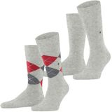 Burlington 2-paar mix  Everyday heren sokken - Argyle - Biologisch katoenen sokken met ruit print  - Grijs