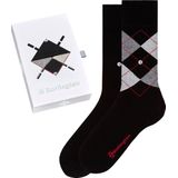 Burlington 2-paar heren sokken - Cadeau verpakking - Gift Box - Katoenen sokken met ruit print  - Zwart