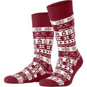 Burlington - Country Christmas M Hp - Sokken - Rood - Wol, Fair-Isle-patroon, Halflang, One-size