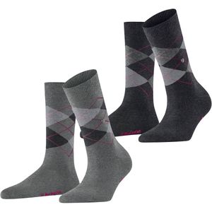 Burlington - Everyday Argyle - Gedessineerd Katoen Sokken - Grijs - 2-Pack
