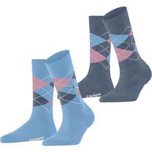 Burlington - Everyday Argyle - Huissokken - Blauw - 2-Pack van gedessineerd katoen
