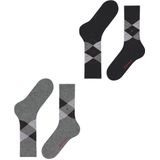 Burlington - Everyday Argyle - Gedessineerd Sokken - Grijs - Katoen - 2-Pack