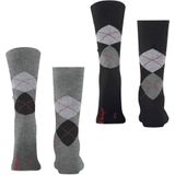 Burlington - Everyday Argyle - Gedessineerd Sokken - Grijs - Katoen - 2-Pack