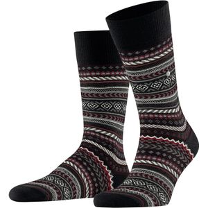 Burlington - Fair Isle - Heren Sokken - Zwart - Wolmix - 1 Paar
