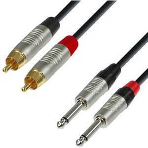 Adam Hall Cables K4TPC0150 Serie 4 Star audiokabel REAN 2 x RCA-stekker op 2 x 6,35 mm jack Mono 1,5 m