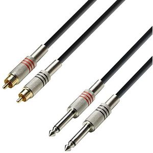 Adam Hall Cables K3TPC0600 audiokabel (2 x cinch-stekker op 2 x 6,3 mm aansluiting, mono, lengte 6 m)