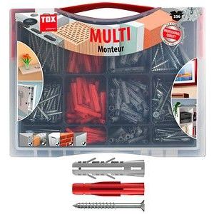 TOX Assortiment Monteur Multi met multifunctionele pluggen TRI en spreidpluggen Barracuda, ø 5, 6 en 8 mm + schroeven, pluggen voor bijna alle bouwmaterialen en extreme houvast in beton/massieve