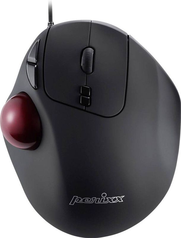 Perixx PERIMICE-517 D Trackball USB Laser Zwart 7 Toetsen 400 dpi, 1000 dpi Ergonomisch, Geïntegreerde trackball
