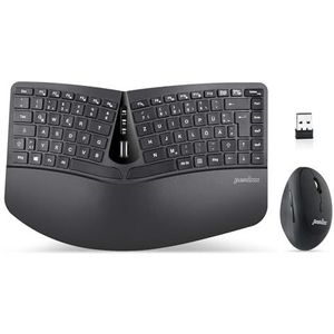 Perixx Periduo-606, compact, ergonomisch draadloos toetsenbord en verticale muis, gesplitst toetsenbord, 4-weg scrollwiel, verstelbare polssteun en platte toetsen met verticale muis