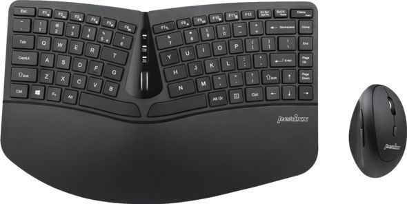 Perixx PERIDUO-606 Draadloos Mini Ergonomisch Toetsenbord met Draagbare Verticale Muis - Verstelbare Palmsteun - Membraan Laag Profiel Toetsen - VS Engels