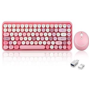 Perixx PERIDUO-713 Mini draadloos toetsenbord en muis, mini-toetsenbord en muis, retro vintage design, roze, QWERTZ 11713