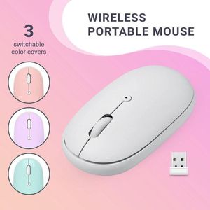 Perixx Perimice 610W - Draadloze muis 2.4ghz - Stille muis - 4 verwisselbare topcovers in lichtblauw, lichtroze, wit en lila