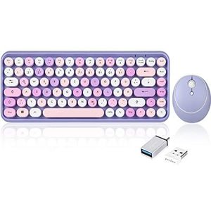 Toetsenbord - Muis - Paars - Draadloos - Vintage Ontwerp