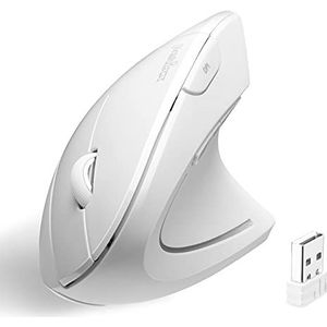 perixx, PM-713NW-11937 Verticale muis, ergonomisch, draadloos, 2,4 GHz, met USB-ontvanger, netschakelaar, ontwerp met 6 toetsen, 3 DPI-niveaus voor rechtshandigen, wit