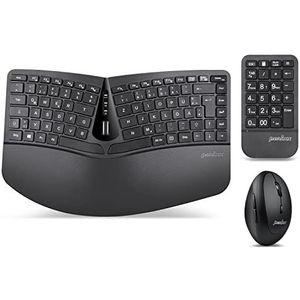 Perixx PERIDUO-606A, 3-in-1 draadloos compact ergonomisch toetsenbord met verticale muis en numerieke toetsenbord, verstelbare palmsteun, kantelbaar wiel, platte toetsen
