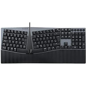 Perixx PERIBOARD-535 DE BL, Bedraad ergonomisch mechanisch toetsenbord - plat blauw clicksc (NL, Bedraad), Toetsenbord, Zwart