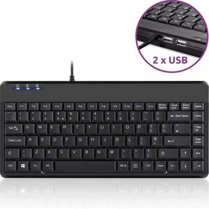 Perixx PERIBOARD-409H Bedraad USB Minitoetsenbord met 2 USB-hubs, zwart, Engelse indeling VS