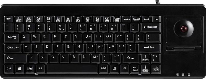 Perixx PERIBOARD-514 H PLUS Toetsenbord USB QWERTY, US-Engels Zwart Geïntegreerde trackball, Muisknoppen, USB-aansluiting