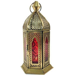 Guru-Shop Oosterse Lantaarn van Metaal/glas in Marokkaans Design, Windlicht, Rood, Kleur: Rood, 21x9,5x9,5 cm, Oosterse Lantaarns