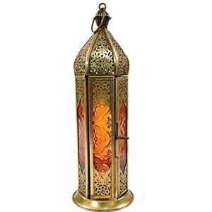 Guru-Shop Oosterse Lantaarn van Metaal/glas in Marokkaans Design, Windlicht, Oranje, Kleur: Oranje, 23x8x8 cm, Oosterse Lantaarns