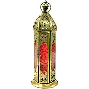 Guru-Shop Oosterse Lantaarn van Metaal/glas in Marokkaans Design, Windlicht, Rood, Kleur: Rood, 23x8x8 cm, Oosterse Lantaarns