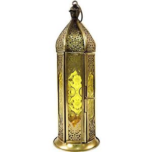 Guru-Shop Oosterse Lantaarn van Metaal/glas in Marokkaans Design, Windlicht, Geel, Kleur: Geel, 23x8x8 cm, Oosterse Lantaarns