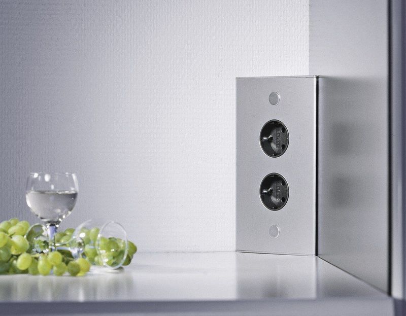 Hoekstopcontact 2-voudig RVS Thebo