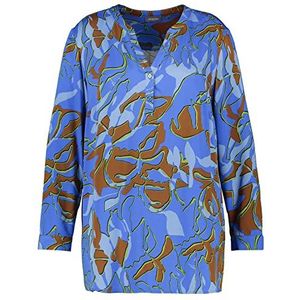 Samoon 260009-21008 blouse, blauwe beanie met patroon, 42 dames, blauwe beanie met patroon, 42, Blauwe muts met patroon