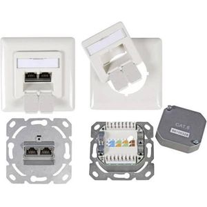 Wandcontactdoos CAT6 inbouw afgeschermd 2 x RJ45 40° draaibaar wit
