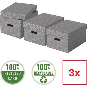 Esselte - Opbergdoos - Grijs - Set van 3 Stuks - 100% Gerecycled Karton
