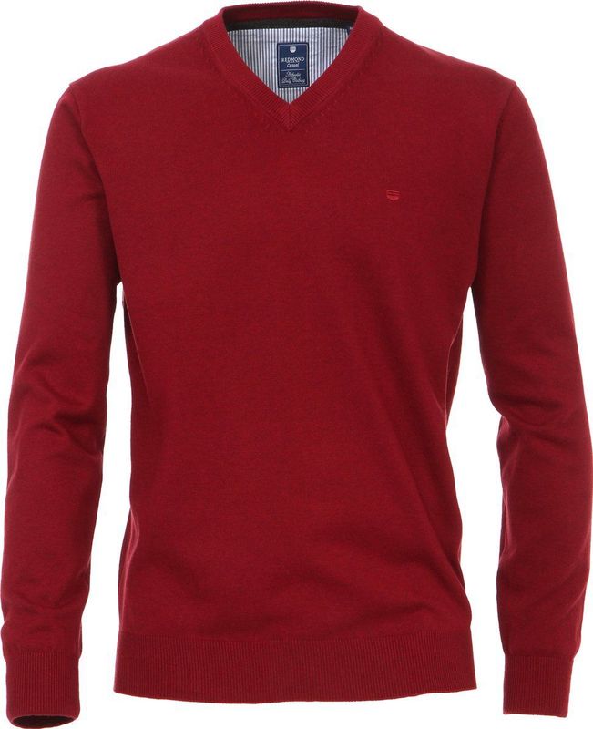 Redmond heren trui katoen - V-hals - donker rood