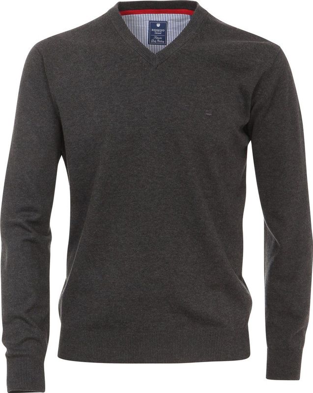Redmond - Casual Trui - Antraciet - Lange Mouw - V-hals - 100% Katoen