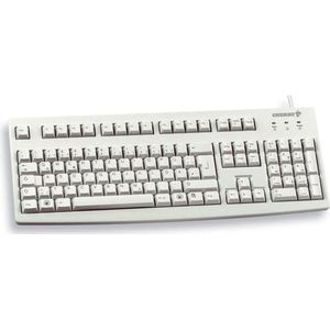 CHERRY G83-6104, internationale lay-out, QWERTY-toetsenbord, bekabeld toetsenbord, aangename zachte bediening, compact, duurzaam, recyclebaar, lichtgrijs