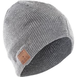 Sharon Music Beanie Cap Gebreide muts, intelligente stereo hoofdtelefoon en microfoon, draadloos, lichtgrijs