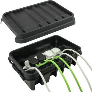 DRiBOX - IP55 Weerbestendige Buitenshuis Elektrische Aansluitdoos Netsnoerbehuizing voor Kerstverlichting, Timers, Verlengkabels, Kabels, Rollen, Transformatoren (Zwart, Medium)