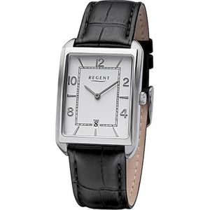 Regent Herrenarmbanduhr F-1262 Edelstahl mit schwarzem Lederband