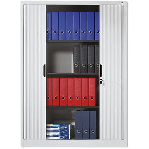 C+P Roldeurkast met horizontale roldeuren, h x b x d = 1660 x 1200 x 420 mm, 3 legborden, 4 ordnerhoogtes, lichtgrijs