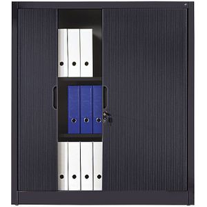 C+P Roldeurkast met horizontale roldeuren, h x b x d = 1345 x 1200 x 420 mm, 3 legborden, 3,5 ordnerhoogte, zwartgrijs